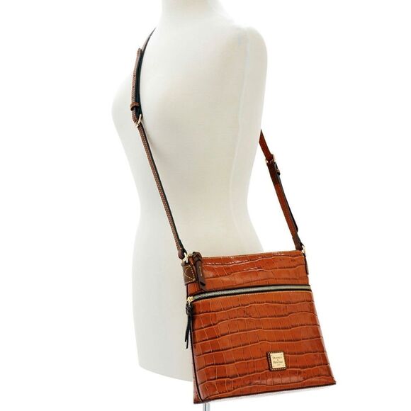 New! DOONEY & BOURKE Croc Embossed Leather Crossbody Bag Cognac NWT